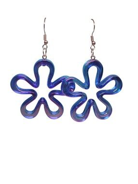 Blue Flower Hoop Earrings - Unbranded